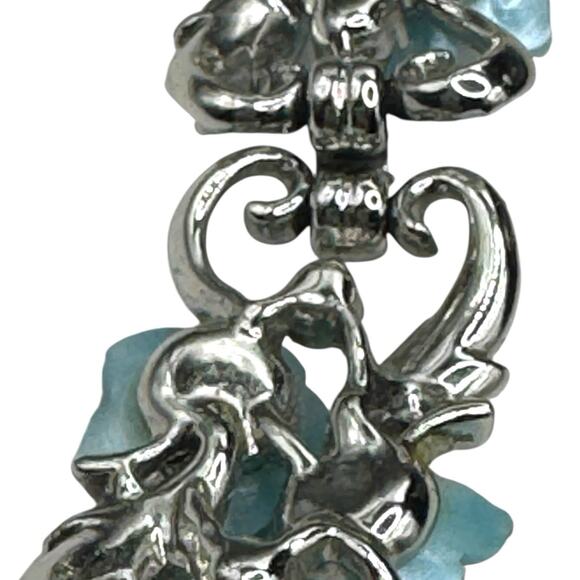 VTG Signed Star Blue Thermoset Floral & Blue Rhinestone Silver Tone Bracelet - Picture 9 of 9